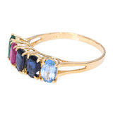 Vintage 14k Yellow Gold 2.0tcw Emerald Ruby Sapphire and Topaz Five Stone Ring