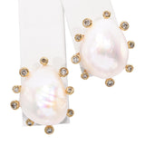 18k Yellow Gold Baroque Pearl and Diamond Stud Earrings