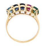 Vintage 14k Yellow Gold 2.0tcw Emerald Ruby Sapphire and Topaz Five Stone Ring