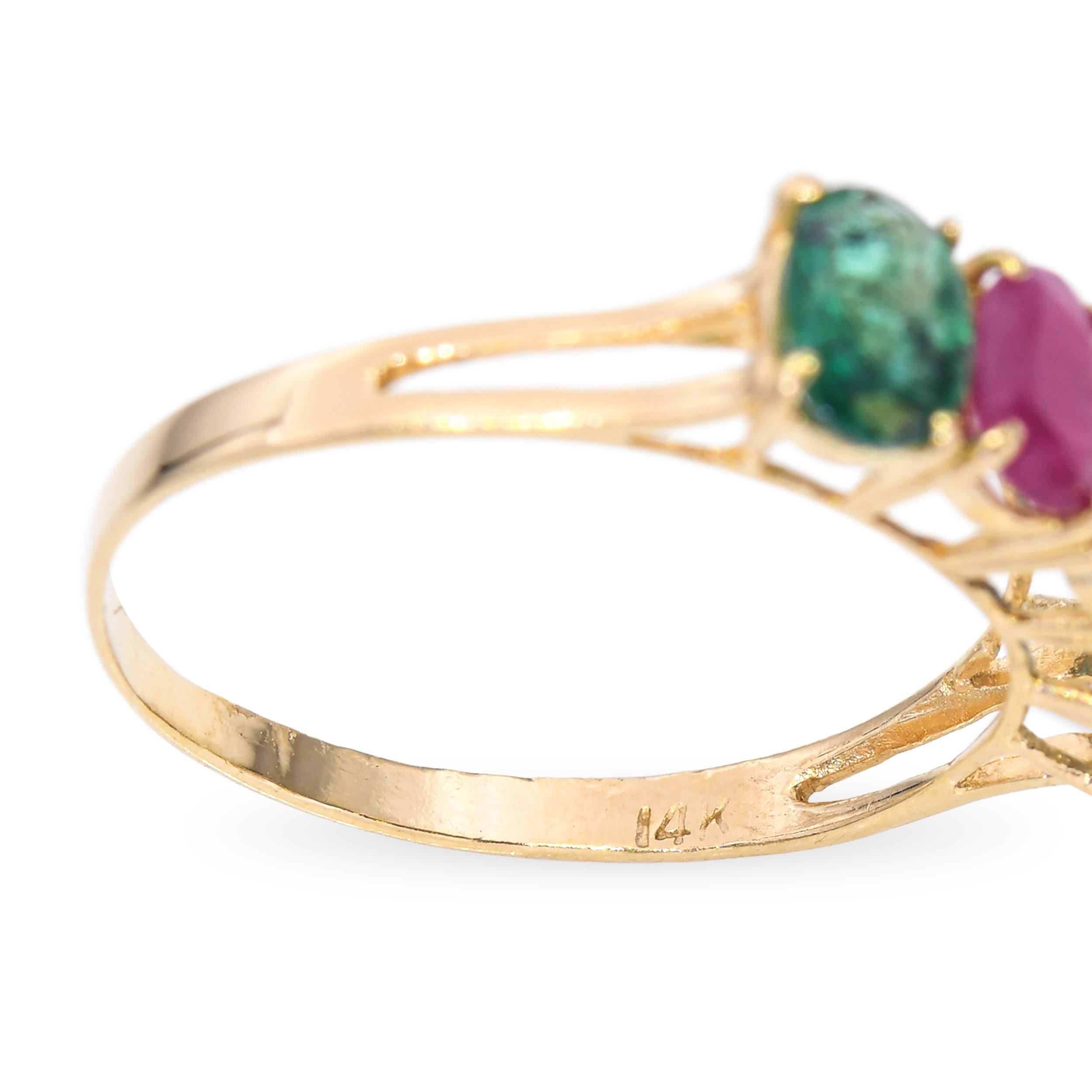 Vintage 14k Yellow Gold 2.0tcw Emerald Ruby Sapphire and Topaz Five Stone Ring