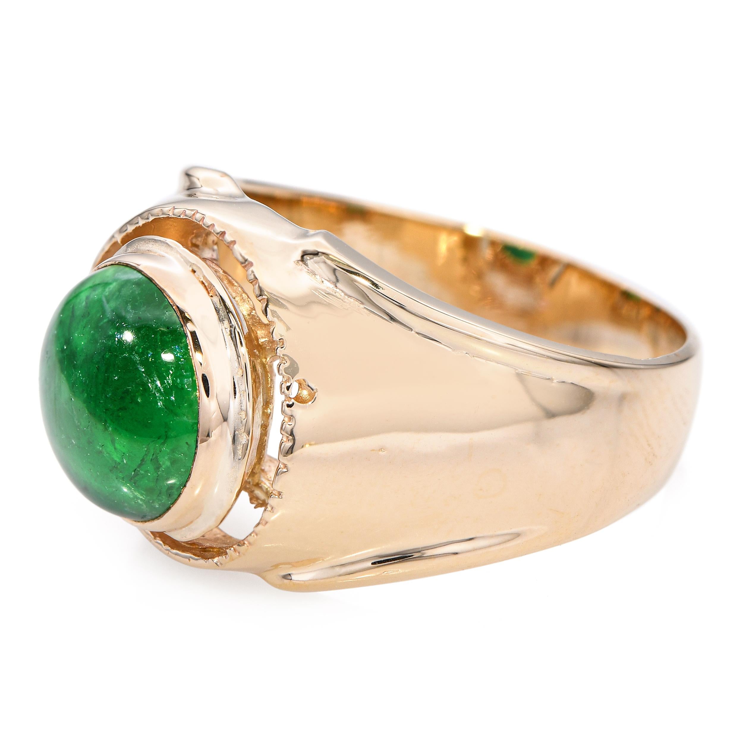 Vintage 14k Yellow Gold 3.54ct Emerald Cabochon Ring