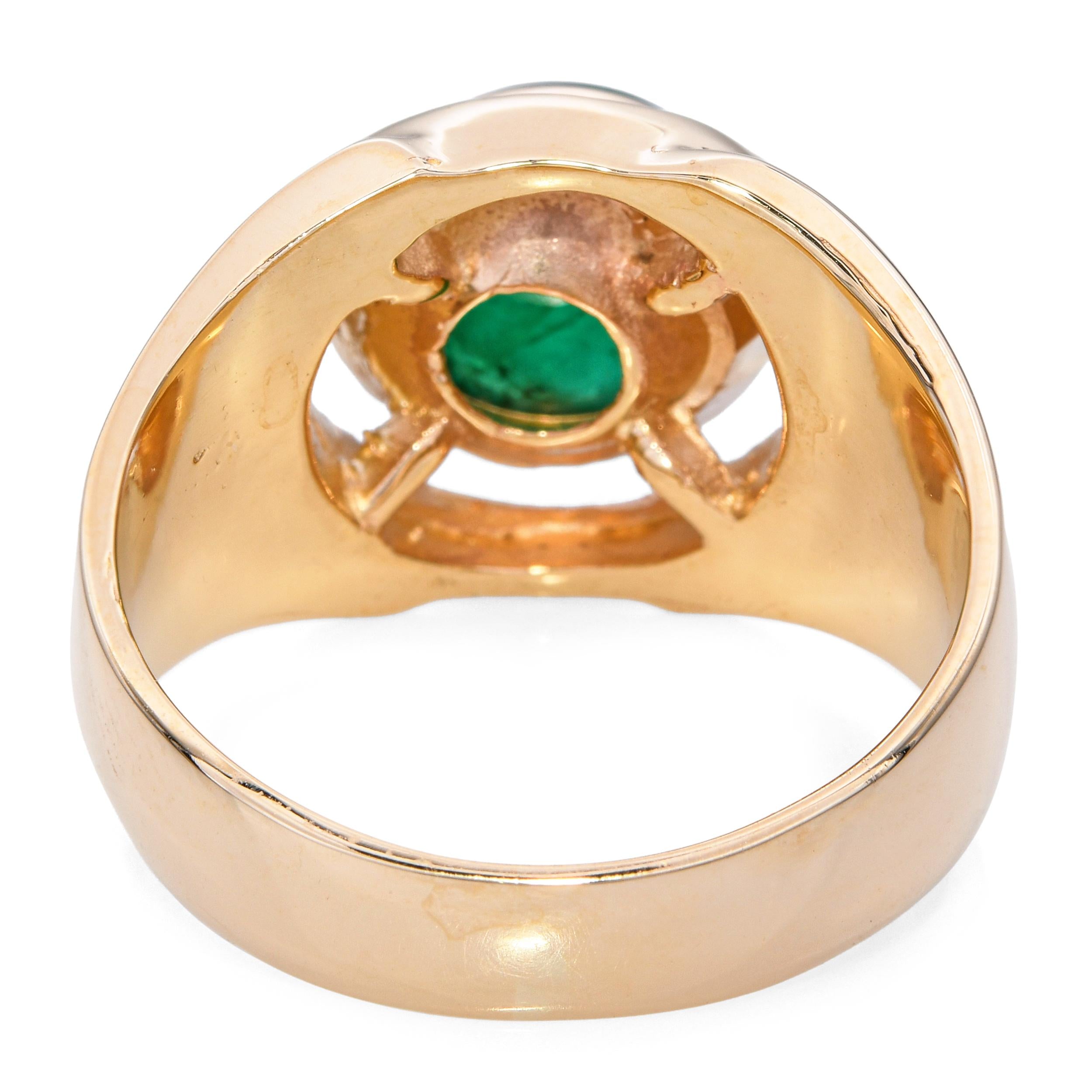 Vintage 14k Yellow Gold 3.54ct Emerald Cabochon Ring