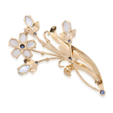 Vintage Tiffany & Co. 14k Yellow Gold Moonstone & Sapphire Floral Bouquet Brooch