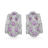 18k White Gold Pink 0.84ct Sapphire and 1.35tcw Diamond Back Earrings