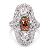 Antique Edwardian Platinum GIA 2.55ct Cognac OMC Diamond & OEC Diamond Ring