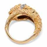 Vintage 18k Yellow Gold Greek Lion with Ruby Eyes and Diamond Collar Ring