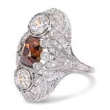 Antique Edwardian Platinum GIA 2.55ct Cognac OMC Diamond & OEC Diamond Ring