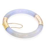 Vintage 14k Engraved Yellow Gold GIA Type A Jade Grayish Blue Bangle Bracelet