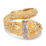 Vintage 18k Yellow Gold Greek Lion with Ruby Eyes and Diamond Collar Ring