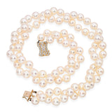 Vintage 18k Yellow Gold Diamond Clasp 8mm Pearl Double Strand Necklace