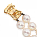 Vintage 18k Yellow Gold Diamond Clasp 8mm Pearl Double Strand Necklace
