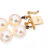 Vintage 18k Yellow Gold Diamond Clasp 8mm Pearl Double Strand Necklace