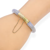 Vintage 14k Engraved Yellow Gold GIA Type A Jade Grayish Blue Bangle Bracelet