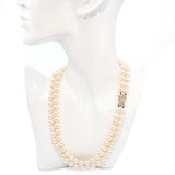 Vintage 18k Yellow Gold Diamond Clasp 8mm Pearl Double Strand Necklace