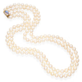 Vintage 14K Yellow Gold Moonstone Clasp Double Strand Pearl Necklace
