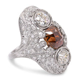 Antique Edwardian Platinum GIA 2.55ct Cognac OMC Diamond & OEC Diamond Ring
