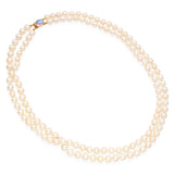 Vintage 14K Yellow Gold Moonstone Clasp Double Strand Pearl Necklace