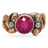 Antique Yellow Gold Created Ruby and Diamond Snake Ring