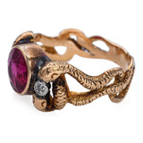 Antique Yellow Gold Created Ruby and Diamond Snake Ring
