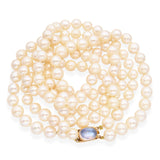 Vintage 14K Yellow Gold Moonstone Clasp Double Strand Pearl Necklace