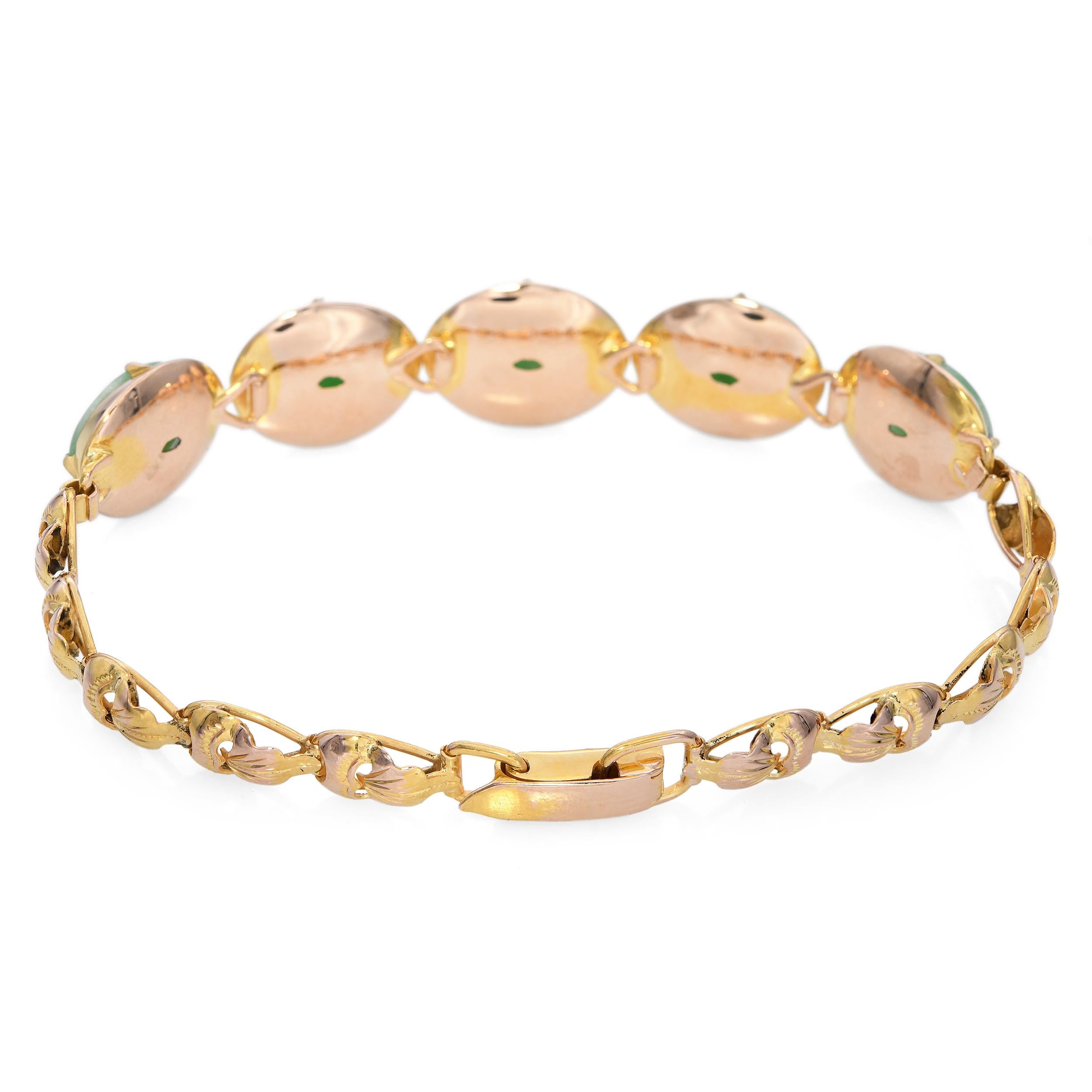 Vintage 14k Yellow Gold Green Jade Bracelet
