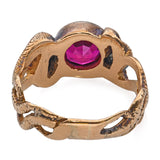 Antique Yellow Gold Created Ruby and Diamond Snake Ring