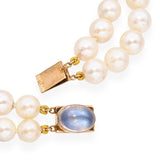 Vintage 14K Yellow Gold Moonstone Clasp Double Strand Pearl Necklace