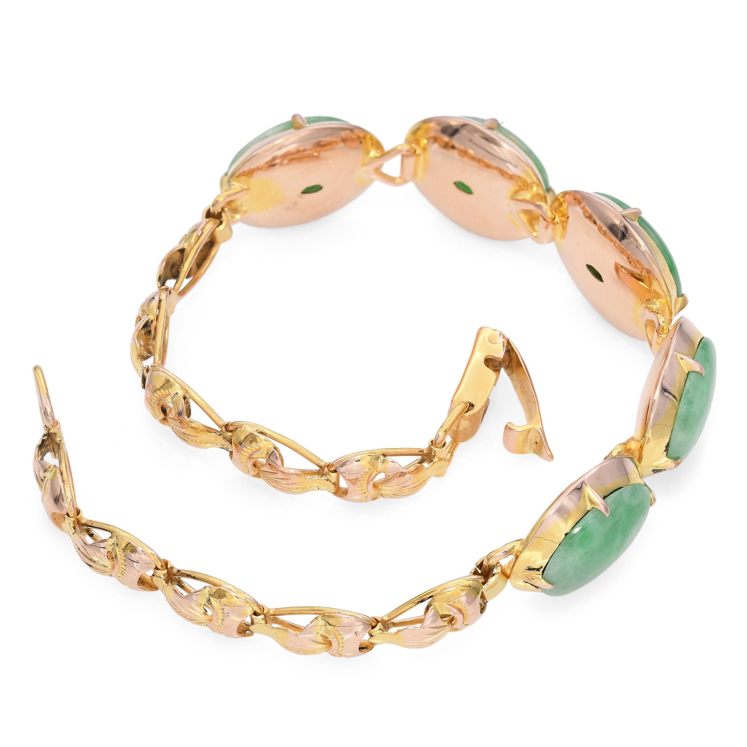 Vintage 14k Yellow Gold Green Jade Bracelet