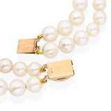 Vintage 14K Yellow Gold Moonstone Clasp Double Strand Pearl Necklace