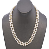 Vintage 14K Yellow Gold Moonstone Clasp Double Strand Pearl Necklace