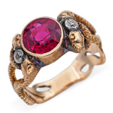 Antique Yellow Gold Created Ruby and Diamond Snake Ring