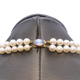Vintage 14K Yellow Gold Moonstone Clasp Double Strand Pearl Necklace