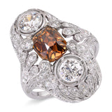 Antique Edwardian Platinum GIA 2.55ct Cognac OMC Diamond & OEC Diamond Ring