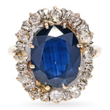 Vintage 10k Yellow Gold 3.37ct Sapphire and Diamond Halo Ring