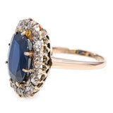 Vintage 10k Yellow Gold 3.37ct Sapphire and Diamond Halo Ring
