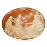 Vintage 9k Yellow Gold Bacchic Shell Cameo Brooch