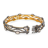 Vintage Sterling Silver Polki Diamond Hinged Bangle Bracelet