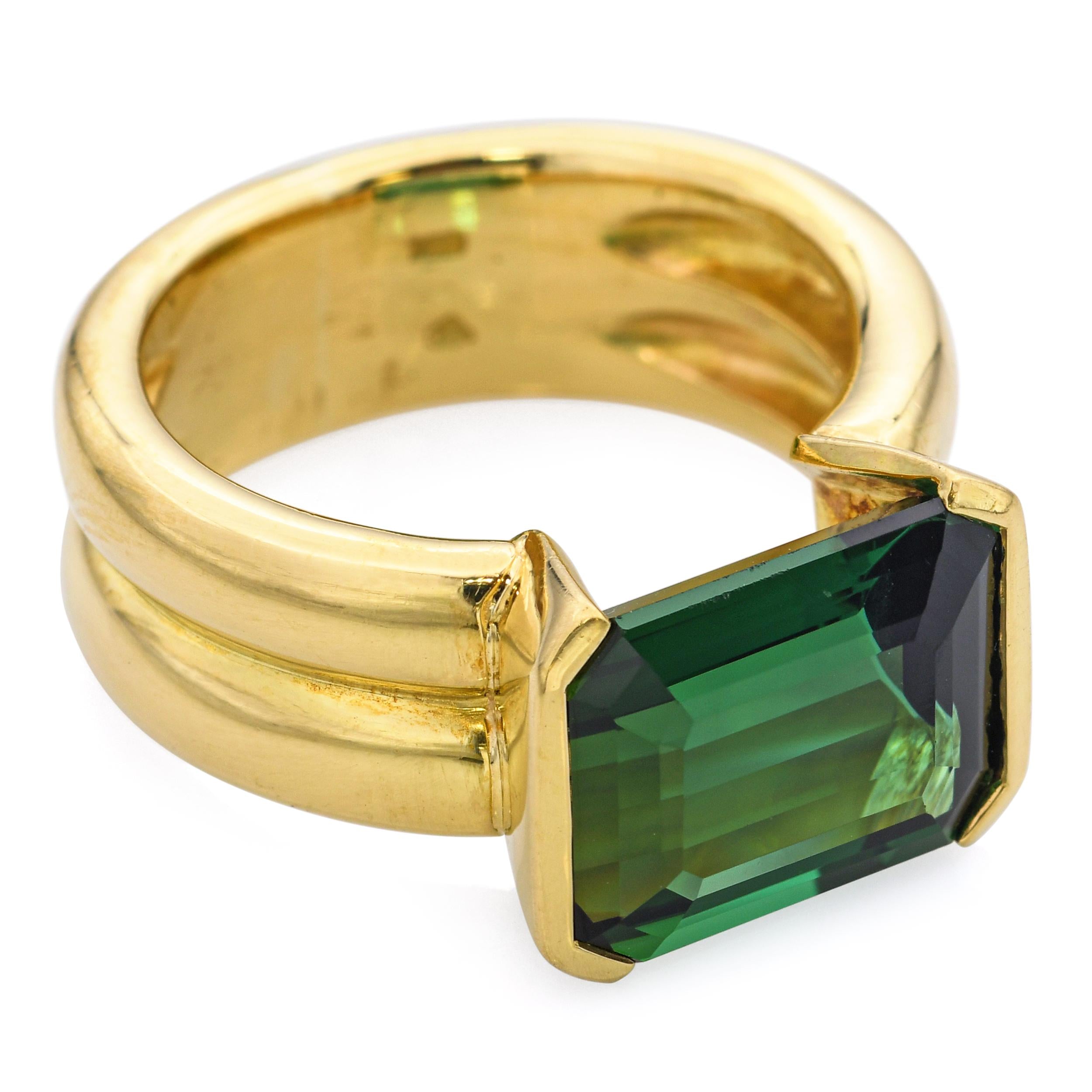 H. Stern 18k Yellow Gold 6ct Green Tourmaline Statement Ring