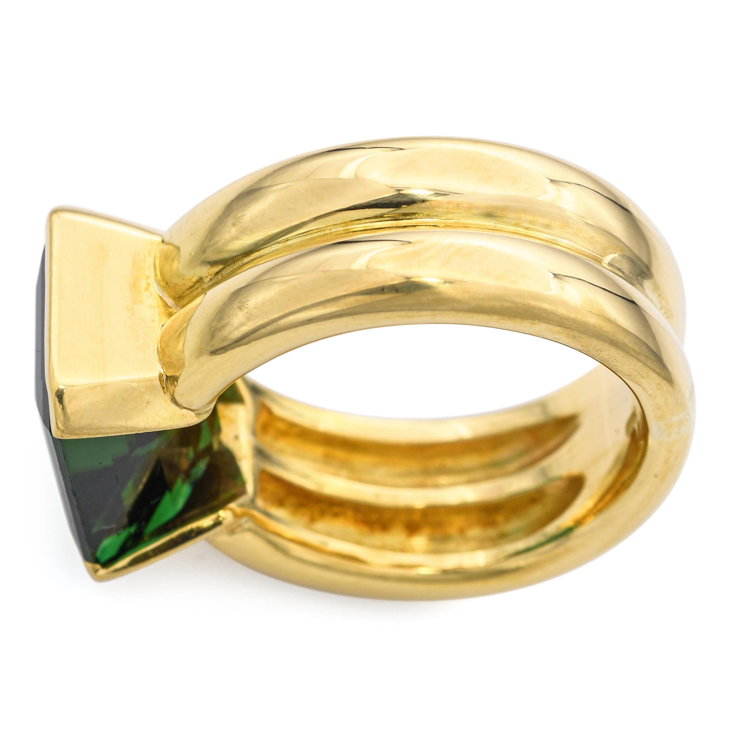 H. Stern 18k Yellow Gold 6ct Green Tourmaline Statement Ring