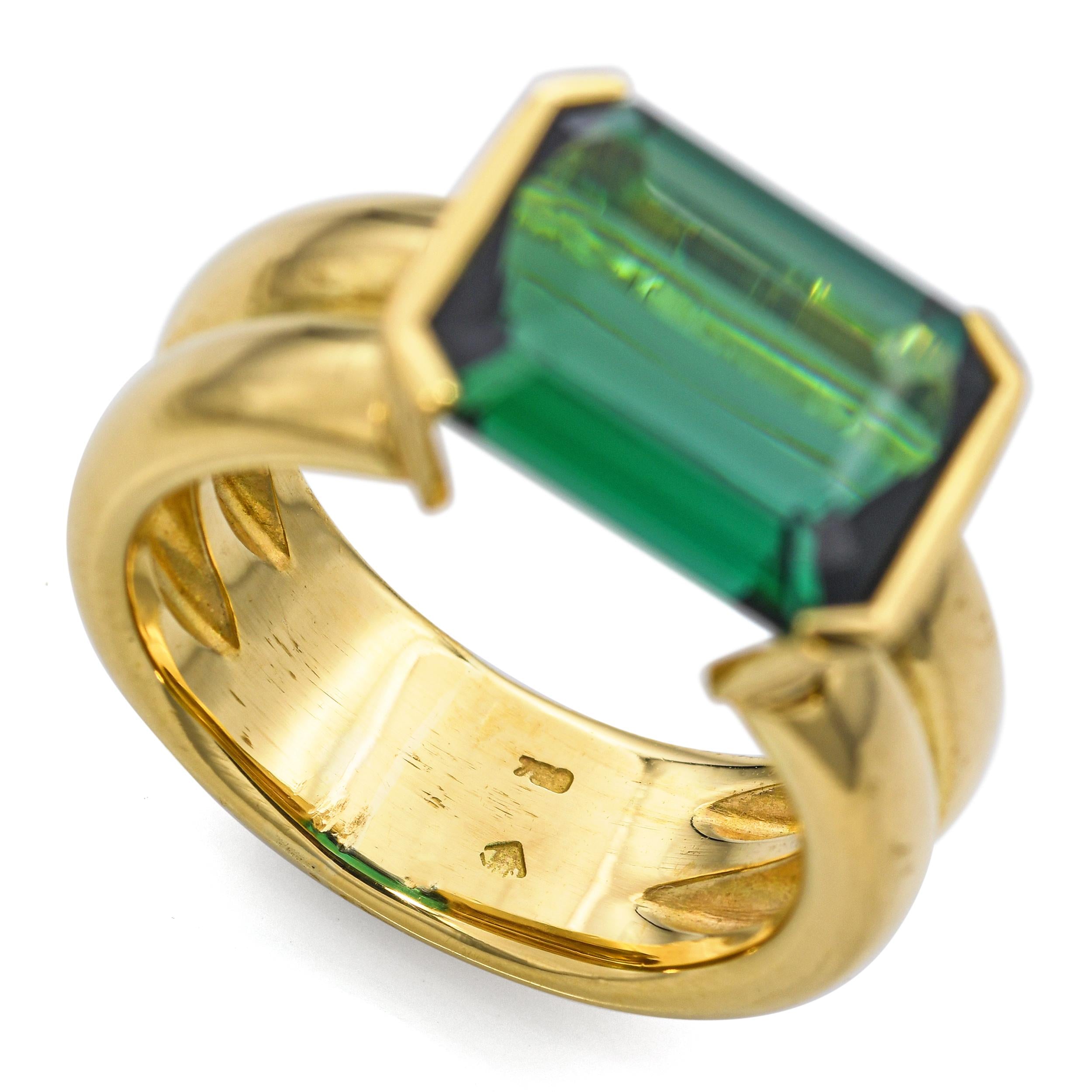 H. Stern 18k Yellow Gold 6ct Green Tourmaline Statement Ring