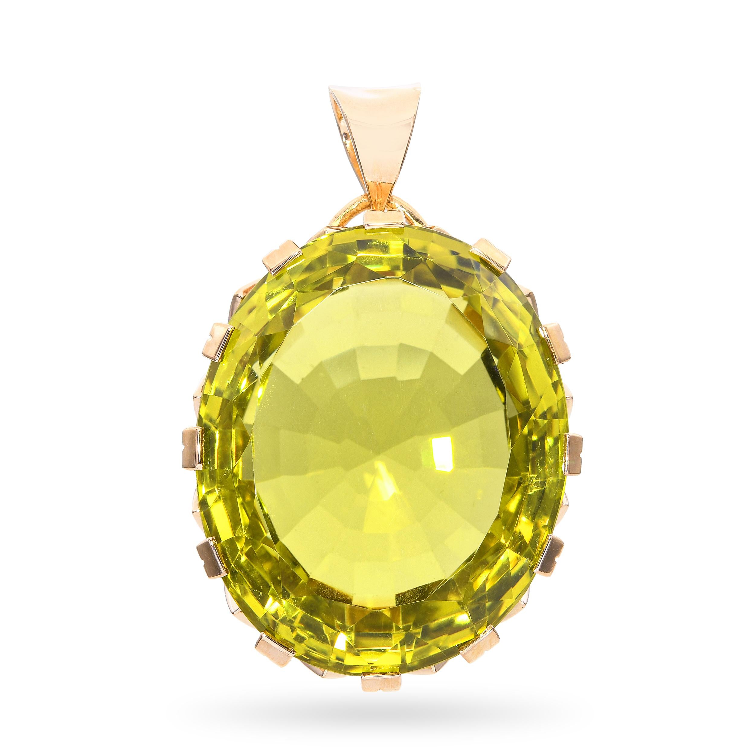 Vintage English 18k Rose Gold 125.9ct Peridot Pendant
