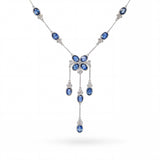 13k White Gold 8.04ctw Sapphire and 1.47ctw Diamond Trefoil Station Necklace