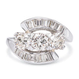 Vintage Platinum Diamond Three Stone Bypass Ring