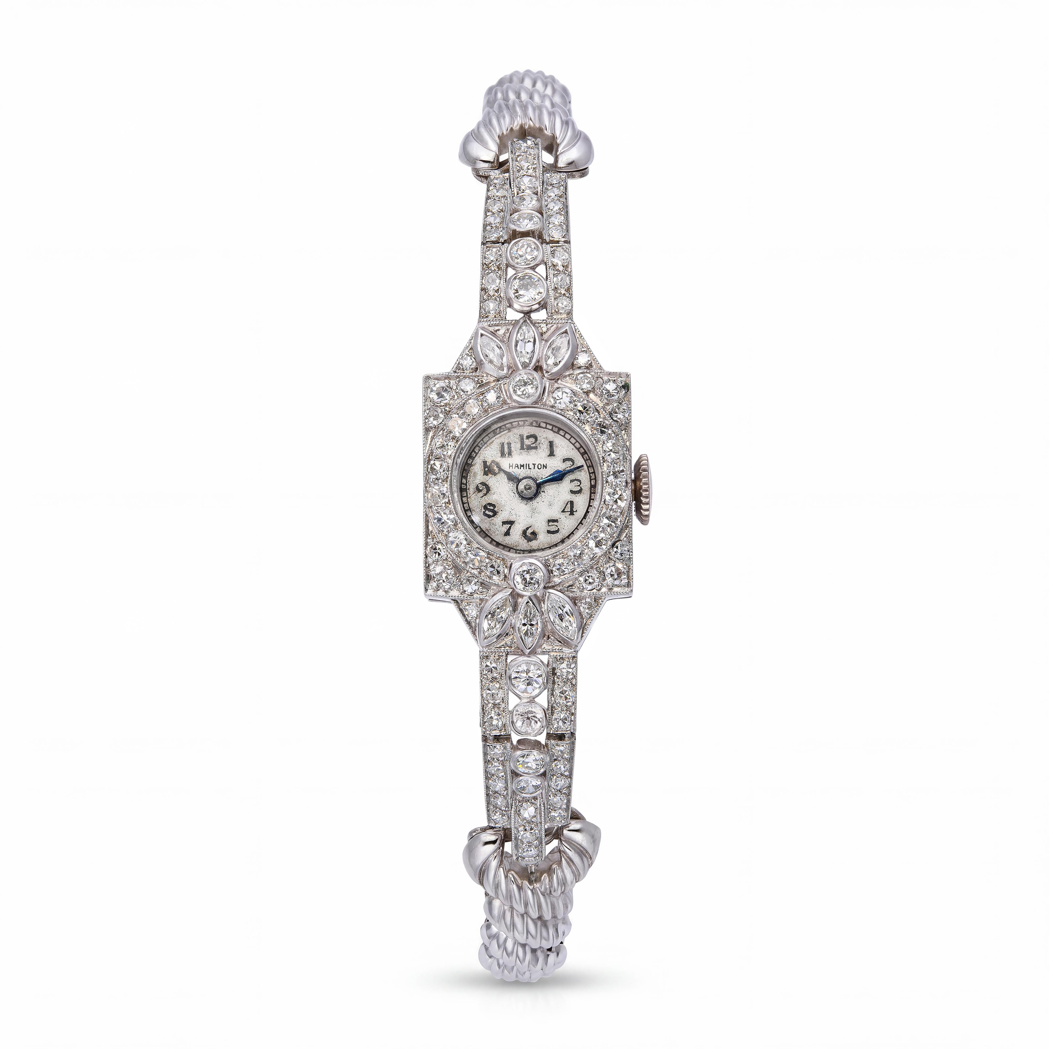 Art Deco Hamilton Platinum Diamond Ladies Dress Watch