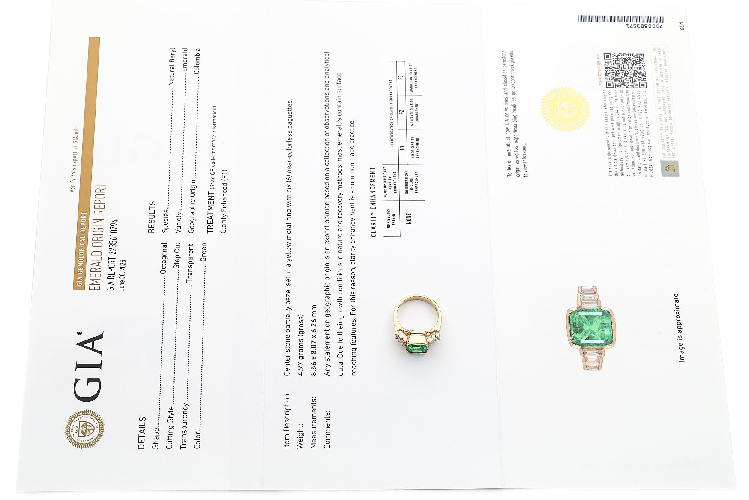 14K Yellow Gold GIA Colombian Minor Oil 2.79Ct Emerald & 0.50TCW Diamond Ring