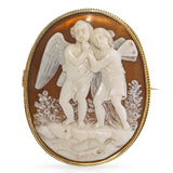 Antique 11k Yellow Gold Shell Cameo Psyche + Eros Brooch
