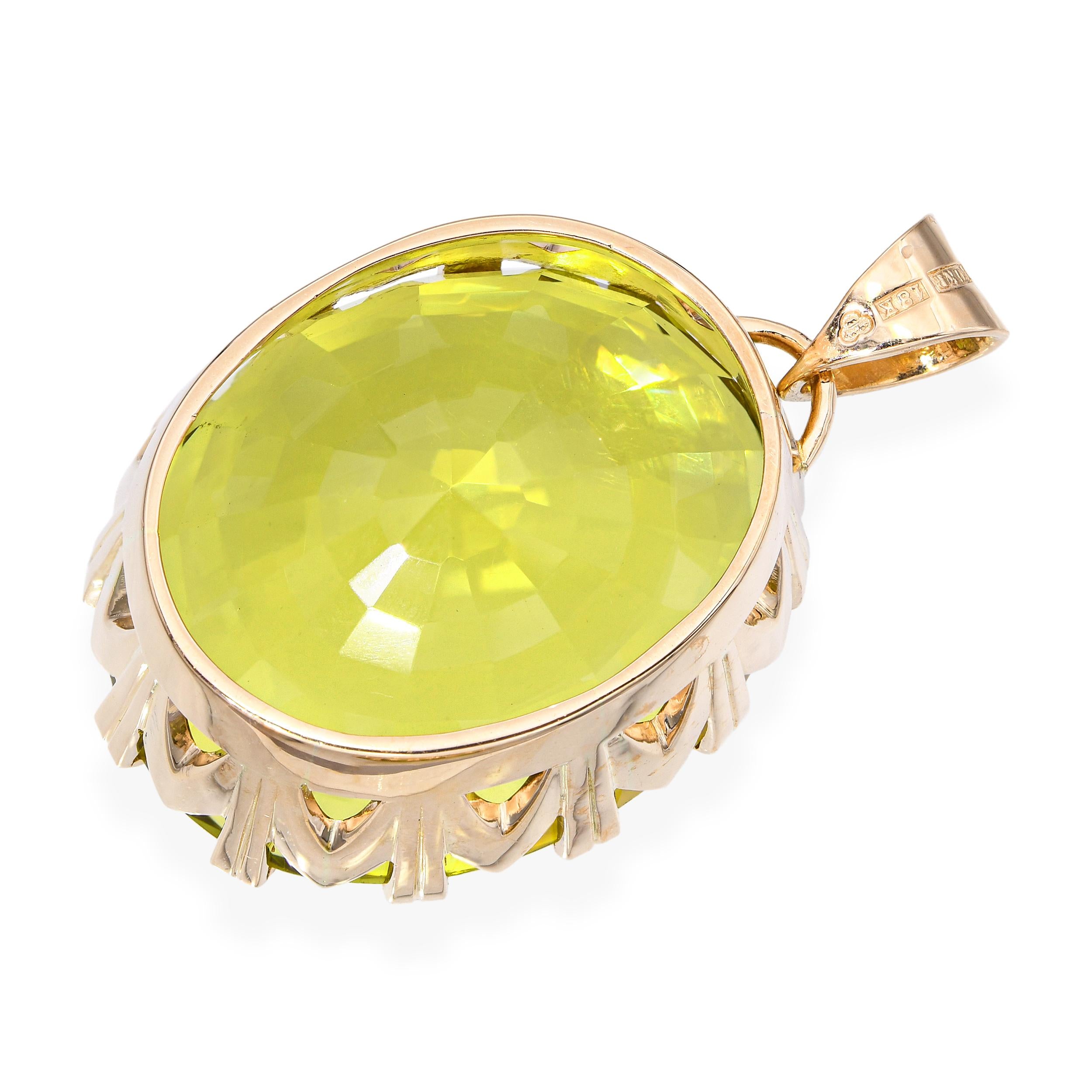 Vintage English 18k Rose Gold 125.9ct Peridot Pendant