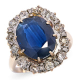 Vintage 10k Yellow Gold 3.37ct Sapphire and Diamond Halo Ring
