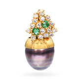 Vintage Yellow Gold Tahitian Pearl, Diamond, & Emerald Pendant