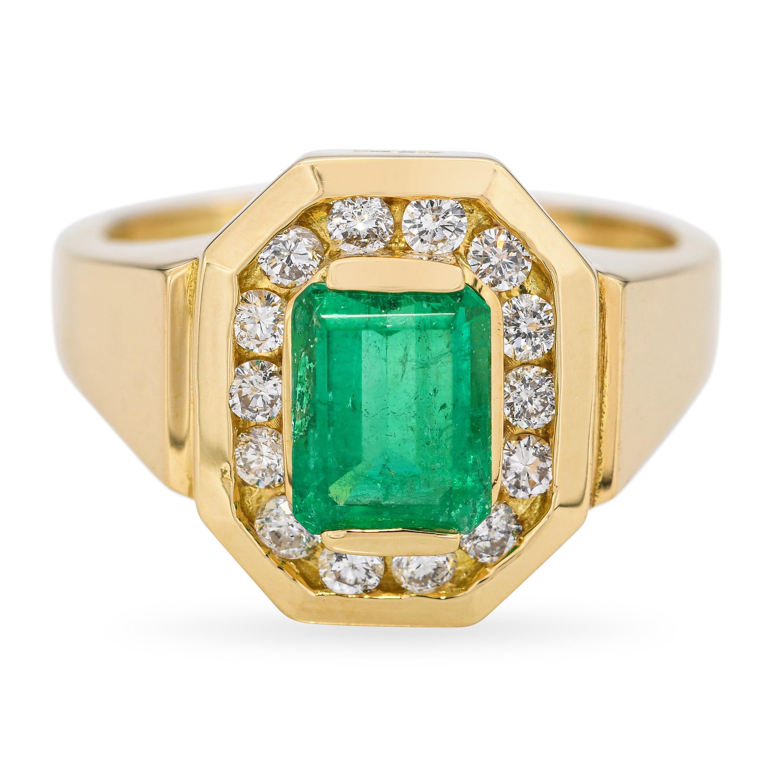18K Yellow Gold GIA Colombian F2 Emerald & 0.28tcw Diamond Ring